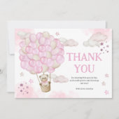 Pink Hot Air-ballons Teddy Bear Baby shower Bedankkaart (Voorkant)