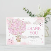 Pink Hot Air-ballons Teddy Bear Baby shower Bedankkaart (Staand voorkant)