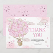 Pink Hot Air-ballons Teddy Bear Baby shower Bedankkaart (Voorkant / Achterkant)