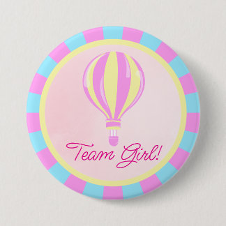Pink Hot Air Balloon Gender Reveal Team Girl Ronde Button 7,6 Cm
