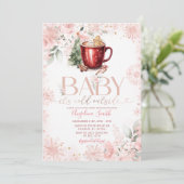 Pink Hot Cocoa Christmas Baby Shower Invite Kaart (Staand voorkant)