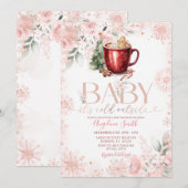 Pink Hot Cocoa Christmas Baby Shower Invite Kaart (Voorkant / Achterkant)