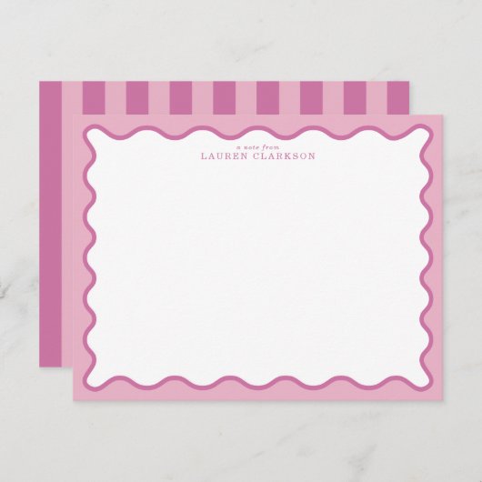 Pink & Hot Pink Wavy Border Note Card Kaart (Voorkant / Achterkant)