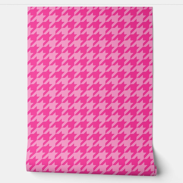 Pink Houndstooth Plaid Check Behang (Afrollen)