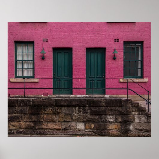 PINK HOUSE MET TWEE DEUREN POSTER (Voorkant)