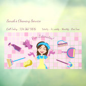 Pink Housekeeper cleaning Janitor Custom Cartoon Raamsticker (Vel 3)