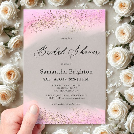 Pink Hues Gold Sparkles Vrijgezellenfeest Acryl Uitnodigingen