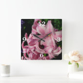 Pink Hyacinth Spring Floral Vierkante Klok (Huis)