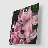 Pink Hyacinth Spring Floral Vierkante Klok (Hoek)