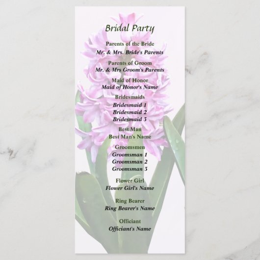 Pink Hyacinths Duo Wedding Program Programmakaart (Achterkant)