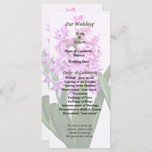 Pink Hyacinths Duo Wedding Program Programmakaart (Voorkant / Achterkant)