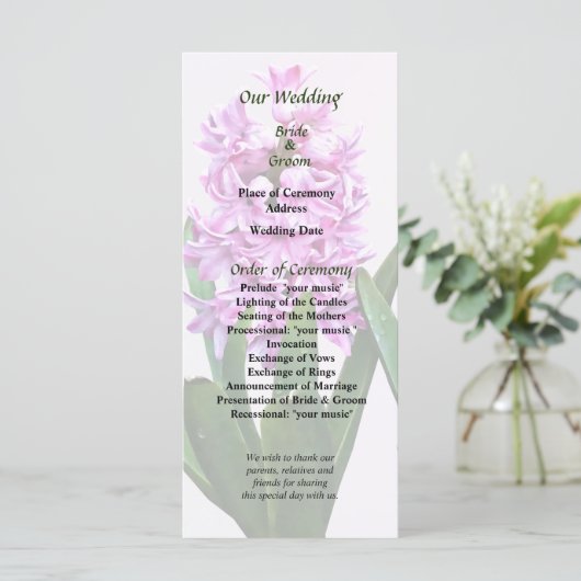 Pink Hyacinths Duo Wedding Program Programmakaart (Staand voorkant)