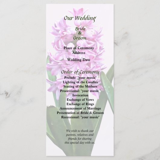 Pink Hyacinths Duo Wedding Program Programmakaart (Voorkant)