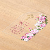 Pink Hydrangea Arch Baptism Acryl Uitnodigingen (Laagn)