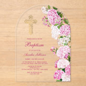 Pink Hydrangea Arch Baptism Acryl Uitnodigingen (Voorkant)