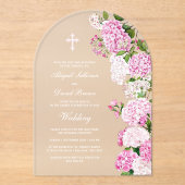 Pink Hydrangea Arch Wedding Acryl Uitnodigingen (Voorkant)