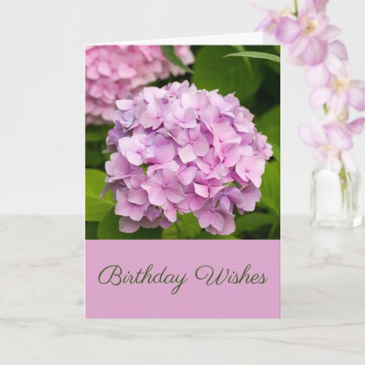 Pink Hydrangea Birthday Wishes Greetings Kaart (Orchidee)
