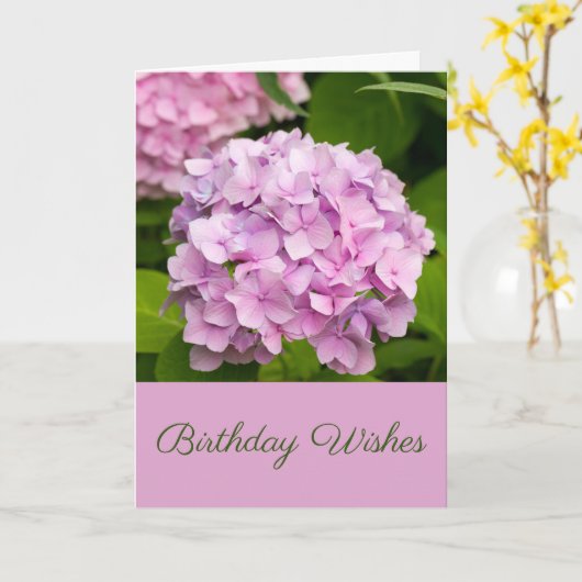 Pink Hydrangea Birthday Wishes Greetings Kaart (Gele Bloem)