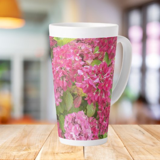 Pink Hydrangea Blooms Floral Latte Mok