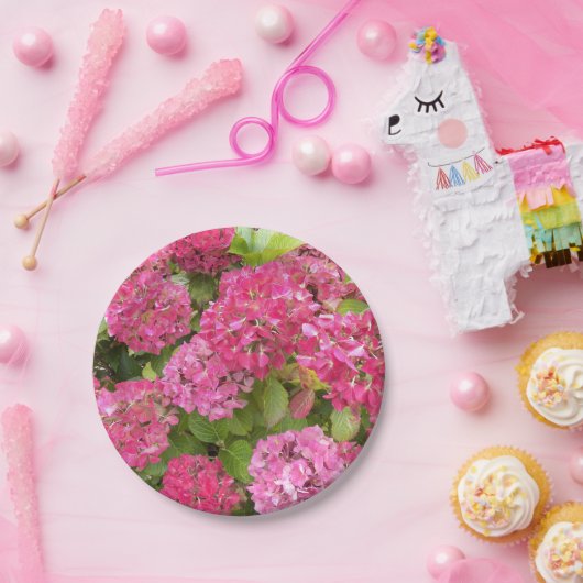 Pink Hydrangea Blooms Floral Papieren Bordje (Feest)
