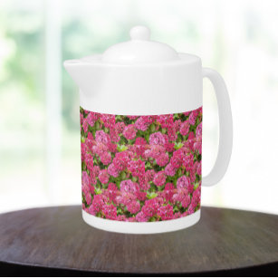 Pink Hydrangea Blooms Floral Pattern Theepot
