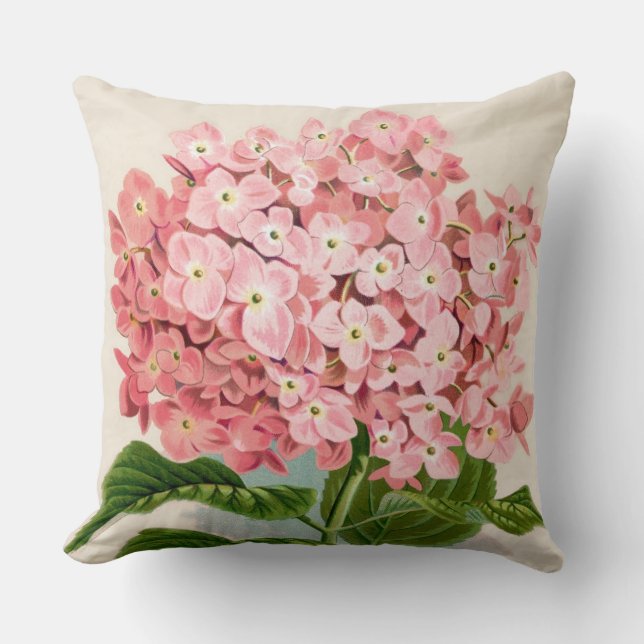 Pink Hydrangea Botanische druk Kussen (Voorkant)