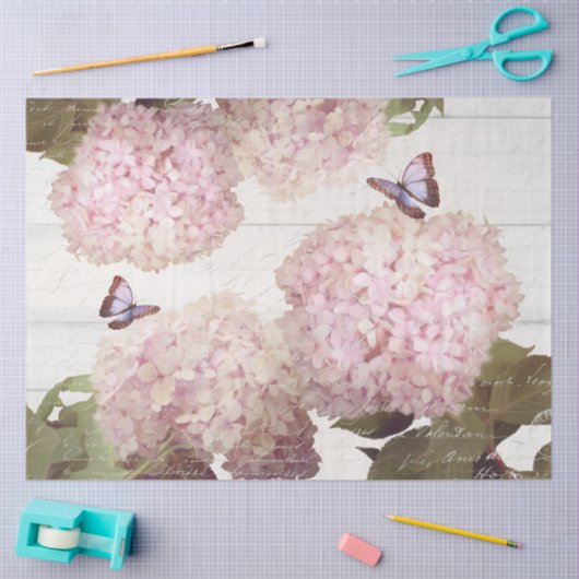 Pink Hydrangea Butterfly Flower Florence Script Ar Tissuepapier (Craft)