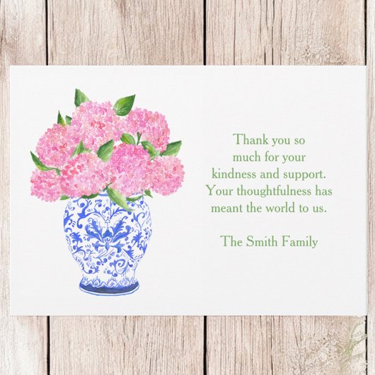 Pink Hydrangea Chinoiserie Vase Sympathy Thank You Notitiekaartje