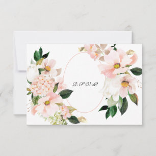 Pink Hydrangea Cosmos White Tulip Wedding RSVP Kaartje