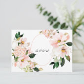Pink Hydrangea Cosmos White Tulip Wedding RSVP Kaartje (Staand voorkant)