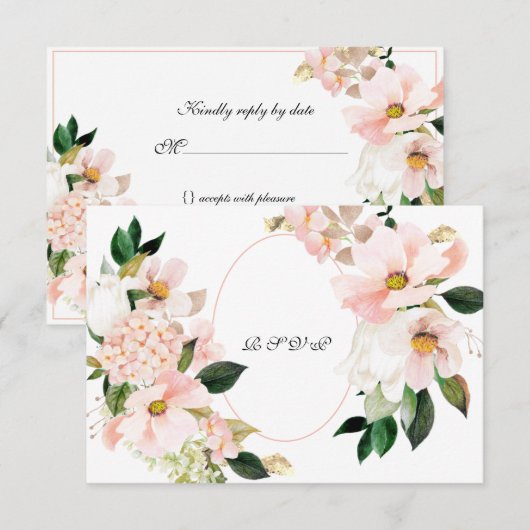 Pink Hydrangea Cosmos White Tulip Wedding RSVP Kaartje (Voorkant / Achterkant)