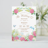 Pink Hydrangea Elegant Floral Wedding Invitation (Staand voorkant)