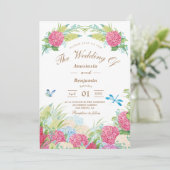 Pink Hydrangea Elegant Floral Wedding Invitation Kaart (Staand voorkant)