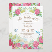 Pink Hydrangea Elegant Floral Wedding Invitation Kaart (Voorkant / Achterkant)