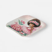Pink Hydrangea Fairy Black Girl Watercolor Papieren Bordje (Gebogen)