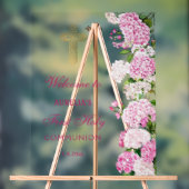 Pink Hydrangea First Communion Welcome Acryl Bord (Neutraal)