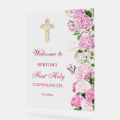 Pink Hydrangea First Communion Welcome Acryl Bord (Hoek)