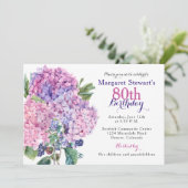 Pink Hydrangea Floral 80th Birthday Invite Kaart (Staand voorkant)