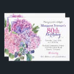 Pink Hydrangea Floral 80th Birthday Invite Kaart<br><div class="desc">Roze hydrangea-bloem en bramen bloemenbloemkool 80ste verjaardag uitnodiging. Deze hydrangea-uitnodiging voor de verjaardag van volwassen bloemenvolken is een goede keuze voor een zomerverjaardag of een lente verjaardag. Deze roze hydrangea flower 80th verjaardagsuitnodigt een prachtige waterverf roze hydrangea bouquet met groene bladeren en bramen als accenten. Deze hydrangea florale verjaardagsuitnodiging ziet...</div>