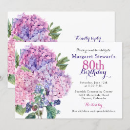 Pink Hydrangea Floral 80th Birthday Invite Kaart