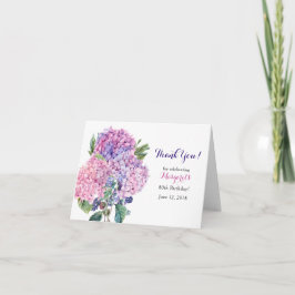 Pink Hydrangea Floral 80th Verjaardag Dank u Bedankkaart