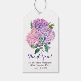 Pink Hydrangea Floral 80th Verjaardag Dank u Cadeaulabel