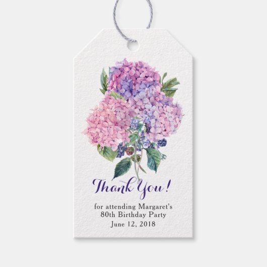 Pink Hydrangea Floral 80th Verjaardag Dank u Cadeaulabel (Voorkant)