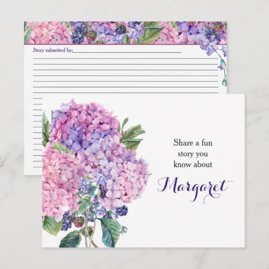 Pink Hydrangea Floral Blackberry Memory Story Kaar Briefkaart (Voorkant / Achterkant)