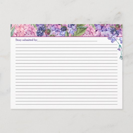 Pink Hydrangea Floral Blackberry Memory Story Kaar Briefkaart (Achterkant)