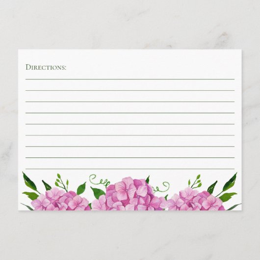 Pink Hydrangea Floral Recipe Informatiekaartje (Achterkant)