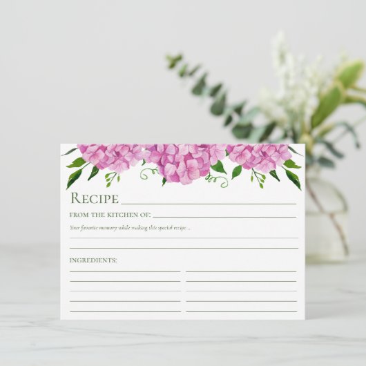 Pink Hydrangea Floral Recipe Informatiekaartje (Staand voorkant)