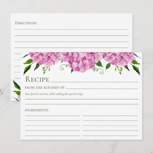 Pink Hydrangea Floral Recipe Informatiekaartje (Voorkant / Achterkant)