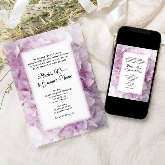 Pink Hydrangea Flower Wedding Kaart