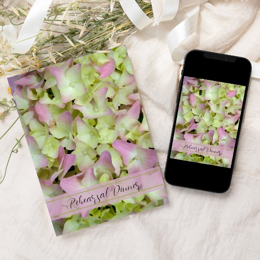 Pink Hydrangea Flower Wedding Rehearsal Dinner Kaart
